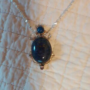 NEW STERLING SILVER  2" IOALITE, SODALITE & CITRINE PENDANT ON 22" SINGAPORE
